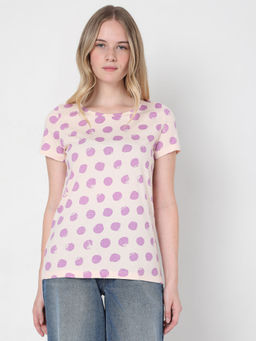 VERO MODA - Women Polka Dot Beige T-shirt