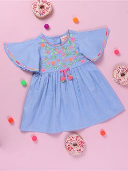 Nautinati - Blue Coloured Embroidered Westernwear Girls Dress