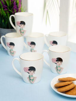 CLAY CRAFT - Fine Ceramic Barbie Tea/Coffee Cup, Pack Of 6, 200Ml Each (Pack of 6)