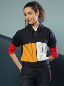 Campus Sutra - Blue Women Colorblock Stylish Casual Sweatshirts