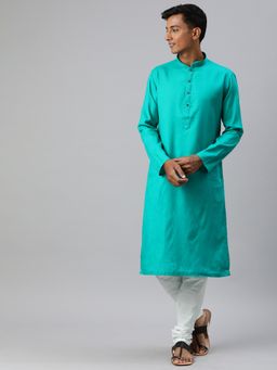 Manthan - Green Woven Cotton Full Sleeves Kurta (Set of 2)