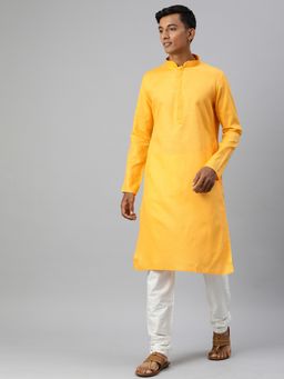 Manthan - Yellow Woven Cotton Full Sleeves Kurta (Set of 2)
