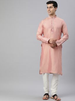 Manthan - Gajari Pink Solid Blended Viscose Full Sleeves Kurta (Set of 2)
