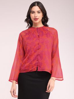 FableStreet - Chiffon Round Neck Top - Orange