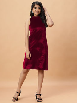 TeenTrums - Girls Wine Teen Trums Velvet Party Dress