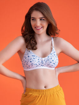 Clovia - Cotton Printed Non-Padded Full Cup Wire Free M-frame Bra - White