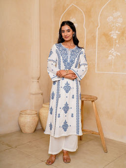 Kamodinee - Indigo Ivory Chikankari Kurta With Pant