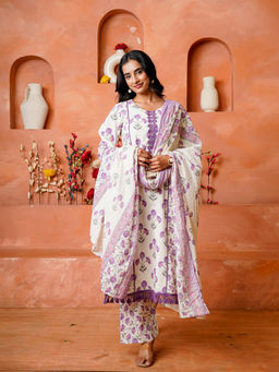 Kamodinee - Purple Bliss Floral Kurta With Pant & Dupatta