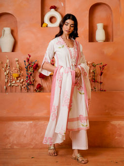 Kamodinee - Pink Blush Petals Kurta With Pant & Dupatta