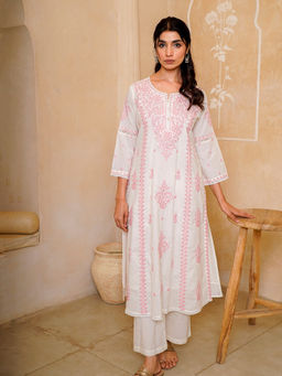 Kamodinee - Pastel Ivory Chikankari Kurta With Pant