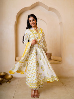 Kamodinee - Sunlit Yellow Bloom Anarkali Kurta With Pant & Dupatta
