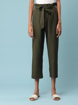 Aarke Ritu Kumar - Olive Green Tie-up Paperbag Trousers