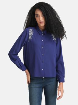 Kazo - x Janhvi Kapoor Blue Classic Shirt with Embellishment