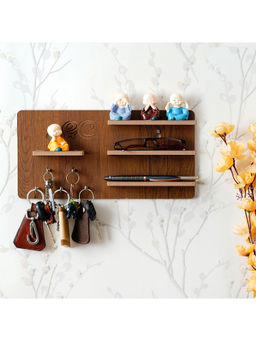 eCraftIndia - Multiutility 5 Hooks Wooden Keyholder With 4 Shelves