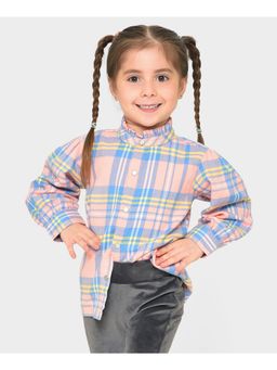 Mi Arcus - Girls Checked Peach Cotton Shirt