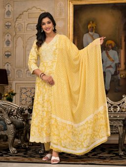 Juniper - Yellow Floral Printed Rayon Kurta with Pant and Dupatta (Set of 3)