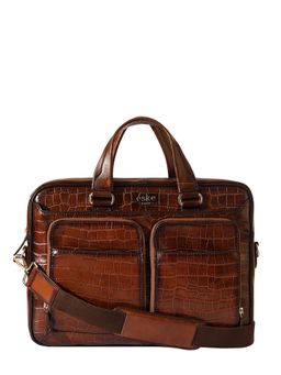 Eske - Berg Unisex Laptop Briefcase, Upto 15 Inch (Tan Hand-Stitched Print)