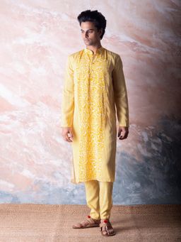 Vama Asher - Canary Yellow Printed Kurta with Pant (Set of 2)