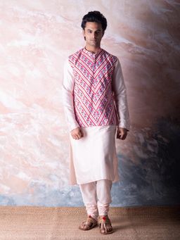 Vama Asher - Blush Pink Stripe Nehru Jacket & Kurta with Churidar (Set of 3)
