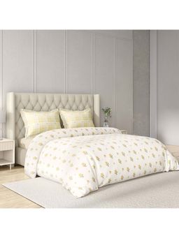 GM - 100% Cotton Off-White Digital Printed 144Tc King Bedsheet With 2 Pillow Covers
