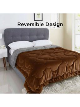 I wish - Reversible 220 Gsm Ac Velvet Comforter Lightweight Quilt, Single - Brown-Grey