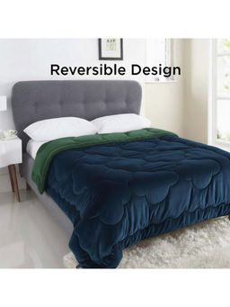 I wish - Reversible 220 Gsm Ac Velvet Comforter Lightweight Quilt, Single - Navy Blue-Green