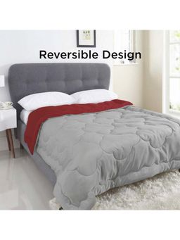 I wish - Reversible 220 Gsm Ac Velvet Comforter Lightweight Quilt, Single - Maroon-Grey