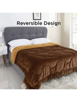 I wish - Reversible 220 Gsm Ac Velvet Comforter Lightweight Quilt, Single - Brown-Mustard