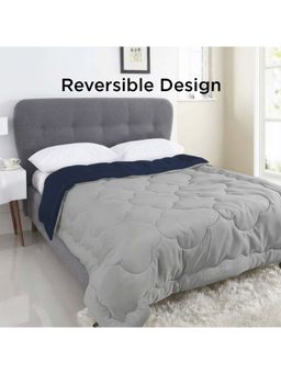 I wish - Reversible 220 Gsm Ac Velvet Comforter Lightweight Quilt, Single - Navy Blue-Grey