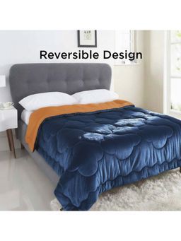 I wish - Reversible 220 Gsm Ac Velvet Comforter Lightweight Quilt, Single - Navy Blue-Orange