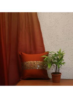 Zeba World - Orange Sequin Centre Border 100% Polyester Cushion Cover (12x12 Inches)