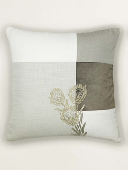 Zeba World - Multicolor Floral Embroidered And Patchwork Polycotton Cushion Cover (16x16 Inches)