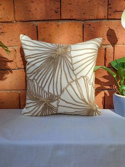 Zeba World - Off White Hand Embroidered Cotton Blend Lux Collection Cushion Cover (16x16 Inches)
