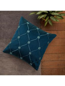 Zeba World - Blue Floral Embroidered Polyester Cushion Cover (12x12 Inches)