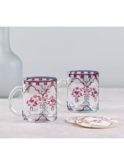 India Circus by Krsnaa Mehta - Giardino Segreto Glass Mugs & Coasters Combo Set of 2