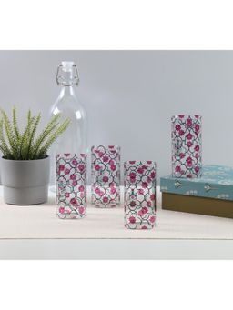 India Circus by Krsnaa Mehta - Floral Lattice Glass Tumbler Pack of 4