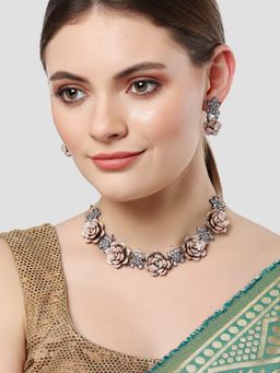 Karatcart - Rose Shape Cubic Zirconia Studded Necklace Set for Women