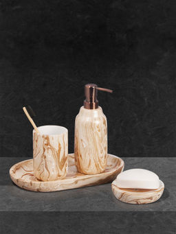 OBSESSIONS - Set of 4 Pc Polyresin Bathroom Set, Gold