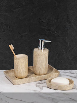 OBSESSIONS - Set of 4 Pc Polyresin Bathroom Set, Beige