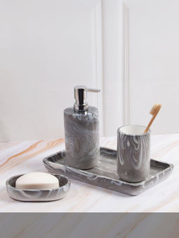 OBSESSIONS - Set of 4 Pc Polyresin Bathroom Set, Grey