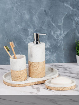 OBSESSIONS - Set of 4 Pc Polyresin Bathroom Set, Beige