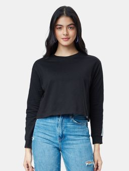 The Souled Store - Original Solids: Black Mesh T-Shirts for Womens