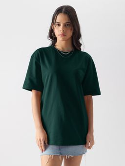 The Souled Store - Original Solids: Emerald Green Boyfriend T-Shirts for Womens