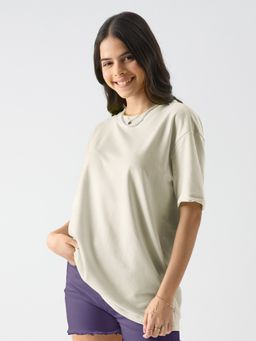 The Souled Store - Original Solids: Eggshell Off White Boyfriend T-Shirts for Womens