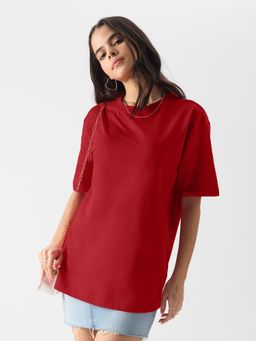 The Souled Store - Original Solids: Classic Red Boyfriend T-Shirts for Womens