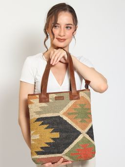 ART AVENUE - Brown Camelia Women Kilim and Leather Handbag
