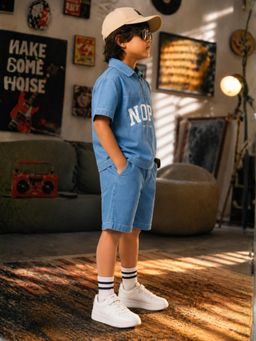 Superminis - Boys Knit Denim Printed Half sleeve Co-Ord Set