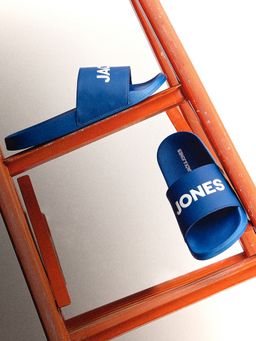 Jack & Jones - Dark Blue Logo Print Pool Sliders