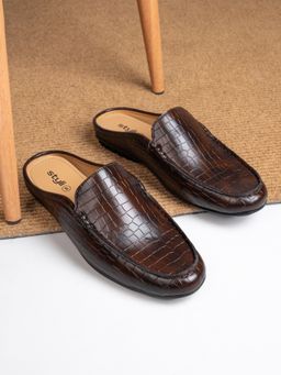 Styli - Men Faux Leather Brown Textured Mules