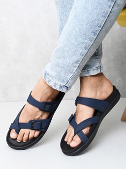 Styli - Men Casual Navy Blue Sandals with Buckle Detail